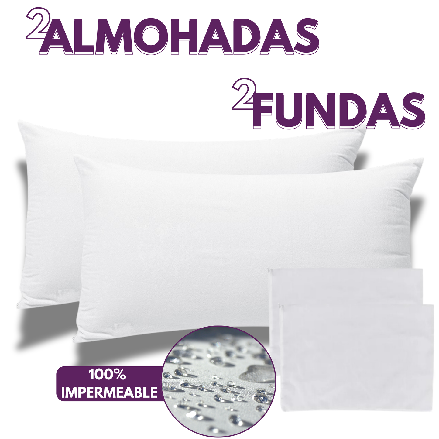 2 Pack Almohadas Impermeable Densidad Media.