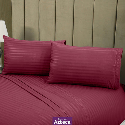 Sábanas Premium Ultra Suaves Rayadas Color Vino